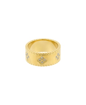 Tarnish Resistant Gold Crystal Clover Band Ring