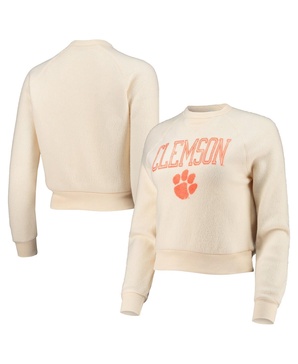 Women's Cream Distressed Clemson Tigers Eco-Teddy Baby Champ Tri-Blend Sweatshirt