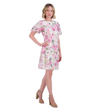 Women's Floral-Print Bubble-Sleeve Dress