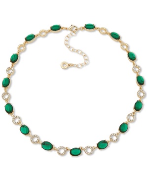 Gold-Tone Stone & Pavé Circle Alternating Link Collar Necklace, 16" + 3" extender