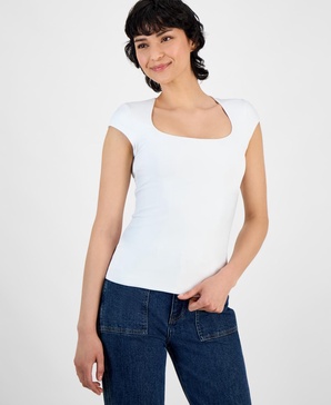 Petite Square-Neck Cap-Sleeve Top, Exclusively at Macy's 