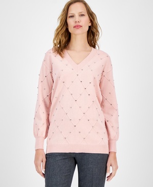 Women's Rhinestone V-Neck Sweater