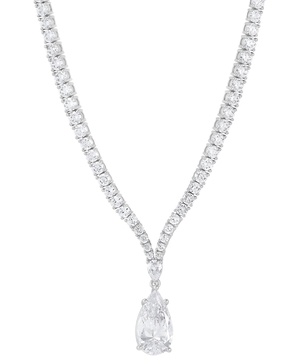 Cubic Zirconia Pear & Round 18" Fancy Pendant Necklace in Sterling Silver