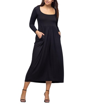 Women's Long Sleeve Empire Waist Pocket Maxi Dress