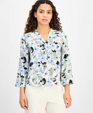 Petite Printed 3/4-Sleeve Utility Blouse