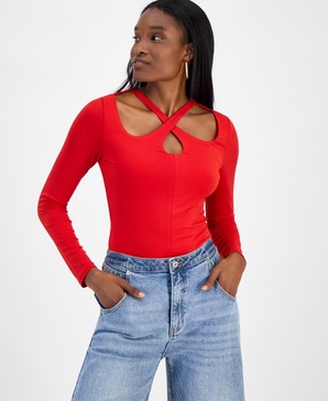 Women's Cutout-Neck Long-Sleeve Bodysuit, Exclusively at Macy's
