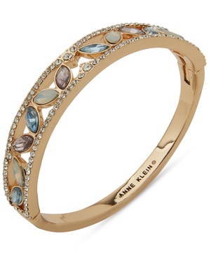 Gold-Tone Multi-Stone Navette Hinge Bangle Bracelet