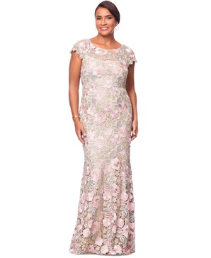 Women's Boat-Neck Short-Sleeve Lace Gown