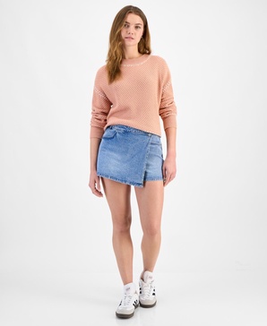 Women's Side-Button Denim Mini Skort, Exclusively at Macy's