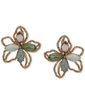 Gold-Tone Multi-Stone Crystal Large Flower Stud Earrings