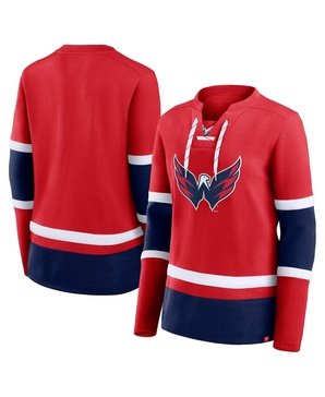 Women's Red Washington Capitals Prime Time Lace-Up Long Sleeve T-Shirt