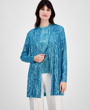 Women's Sequin Embellished Open-Front Jacket