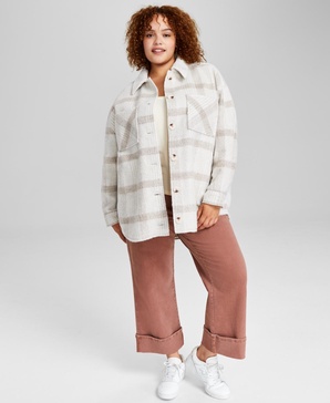 Trendy Plus Size Plaid Shirt Jacket, Created for Macy's