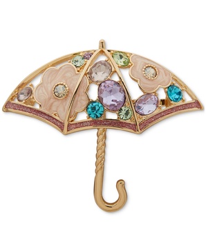 Gold-Tone Multi Crystal Open Umbrella Pin 