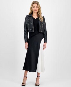 Women's Bias-Cut Colorblocked Midi Dress, V-Neck Tank & Cropped Moto Jacket 