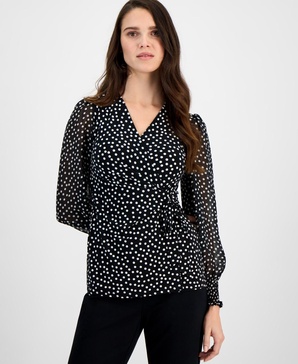 Women's Floral-Print Smocked Wrap Top