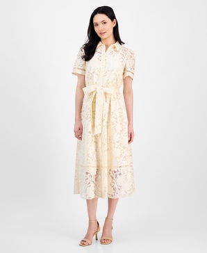 Women's Floral-Lace Tie-Waist Shirtdress