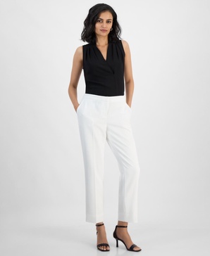 Women's Fly-Front Elastic-Back Ankle Pants, Regular & Petite Sizes