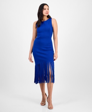 Women's Boat-Neck Asymmetric Fringe Dress