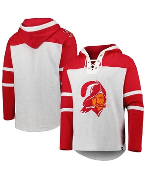 Men's Tampa Bay Buccaneers Heather Gray Historic Logo Gridiron Lace-Up Pullover Hoodie