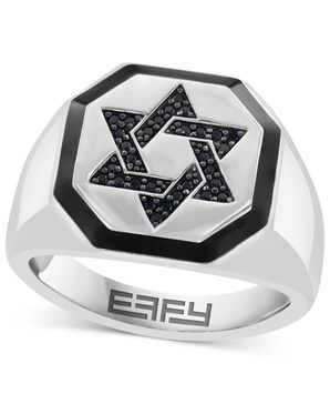EFFY® Men's Black Spinel (1/6 ct. t.w.) & Black Enamel Star of David Ring in Sterling Silver 