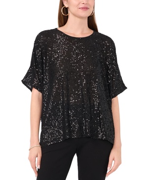 Women's Round-Neck Short-Sleeve Sequined Top