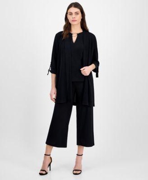 Women's Embellished Keyhole Top, Cropped Palazzo Pants & Tie-Sleeve Sweater