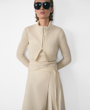 Women's Zipper Detail Combined Ribbed Sweater