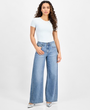 Petite Studded Mid-Rise Wide-Leg Jeans, Exclusively at Macy's