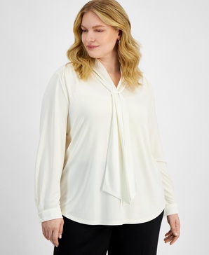 Plus Size Long-Sleeve Scarf-Neck Top