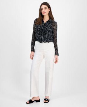 Women's Ruffled Polka Dot Shirt & High Rise Pull-On Pants