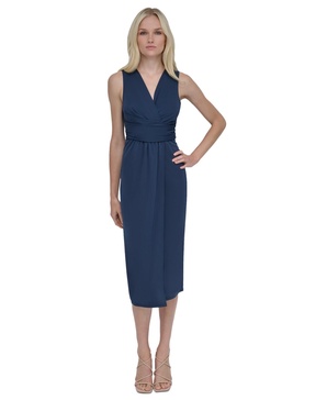 Women's Gathered-Waist Faux-Wrap A-Line Dress