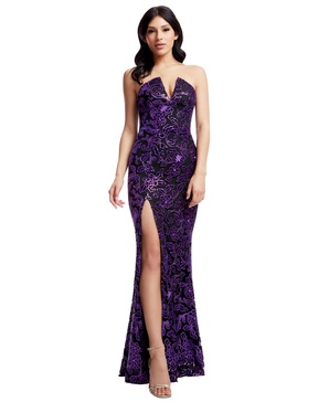 Women's Sequined Embroidered Strapless Gown