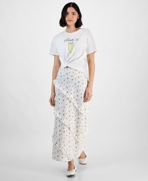 Women's Midi Ruffle Slip Skirt