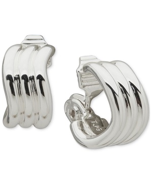 Silver-Tone Grooved Hoop Clip Earrings