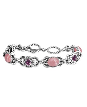 Sterling Silver Rhodochrosite Rhodolite Garnet Concha Link Bracelet, Size Small
