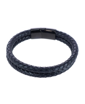 Loose Fit Simple 2 Band Braided Secure Clasp Leather Bracelet