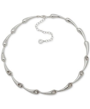 Silver-Tone Crystal Tear-Shape Link Collar Necklace, 16" + 3" extender