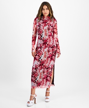 Petite Printed Mesh Mock-Neck Midi Dress, Created for Macy's
