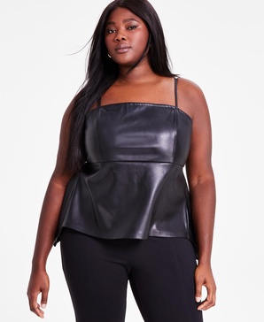 Trendy Plus Size Faux-Leather Peplum Top, Exclusively at Macy's