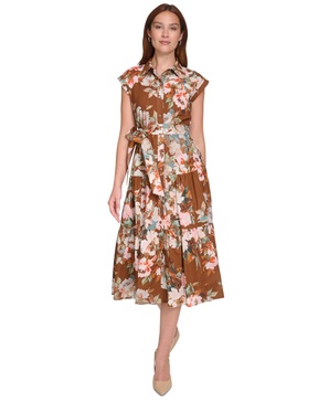 Women's Cotton Tie-Waist Midi Shirtdress