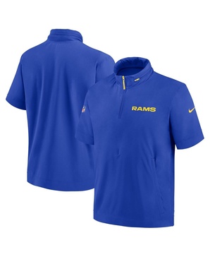 Men's Royal Los Angeles Rams 2024 Sideline Coach Short Sleeve Half-Zip Hoodie Jacket