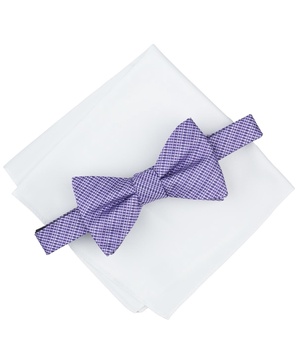 Men's Balaton Stripe Bow Tie & Solid Pocket Square Set, Exclusively at Macy's