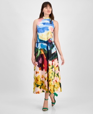 Women's Rope-Belt Watercolor-Print Dress