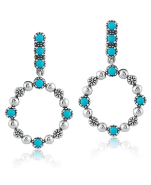 Sterling Silver Sleeping Beauty Blue Turquoise Open Circle Hoop Earrings