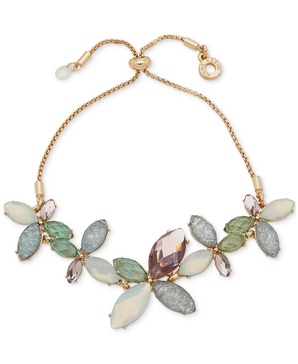 Gold-Tone Multi-Stone Flower Slider Bracelet