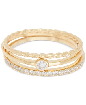 14k Gold-Plated 3-Pc. Set Pavé Band Rings