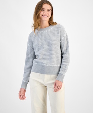Women's Whip Stitch Dropped-Shoulder Cotton Sweater, Exclusively at Macy’s 