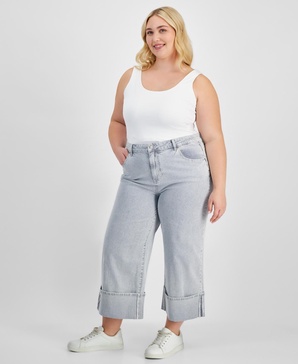 Trendy Plus Size Striped Cuffed Jeans, Exclusively at Macy's