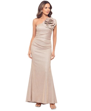 Women's Metallic Rosette One-Shoulder Gown